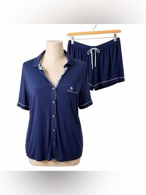 Victoria’s Secret Navy Button-Up Pajama Set Size L Soft Cozy Sleepwear Lounge